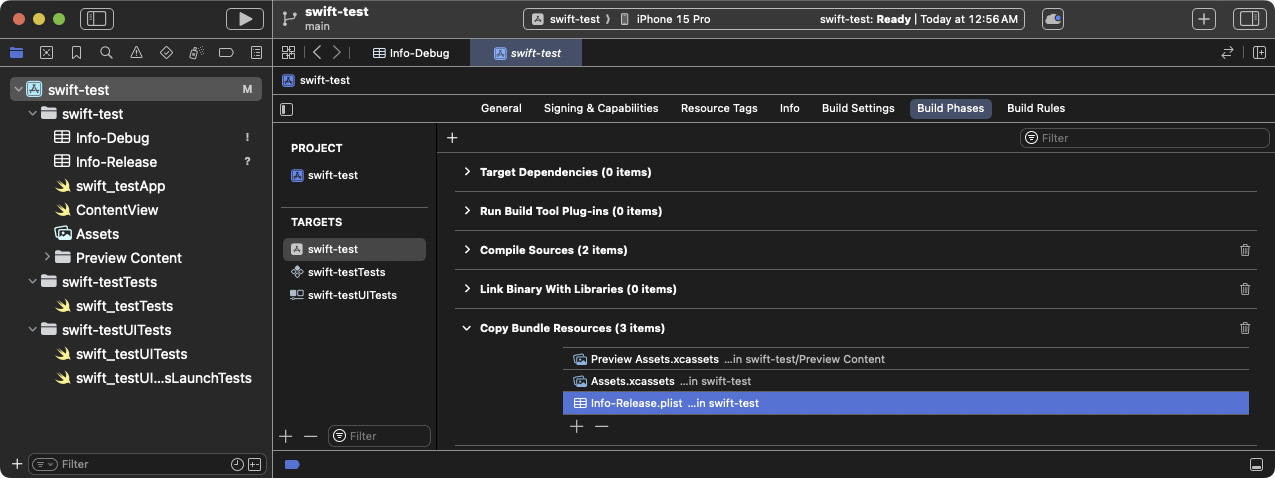 显示**Info-Release.plist **设置的** 复制捆绑包**构建阶段。删除此设置。 显示Info-Release.plist 设置的 复制捆绑包构建阶段。删除此设置。