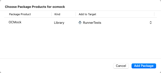 确保依赖项已添加到`RunnerTests`目标 确保依赖项已添加到目标