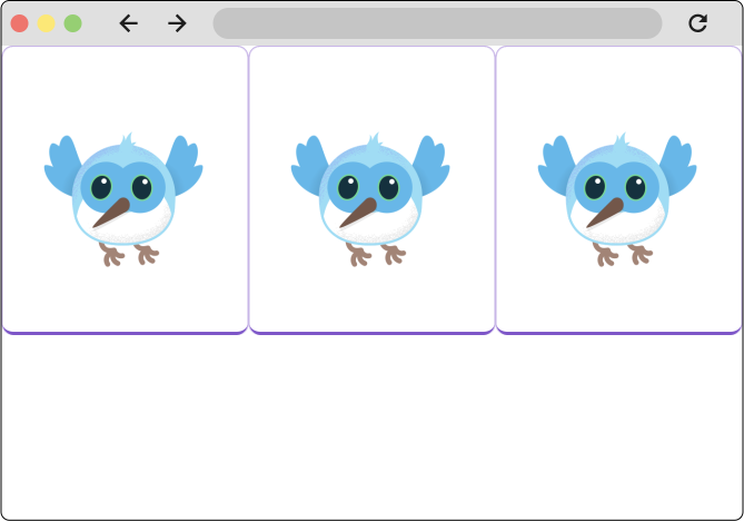 三个小部件的屏幕截图,它们占据主轴上正好可用的空间量。所有三个小部件的宽度相等。