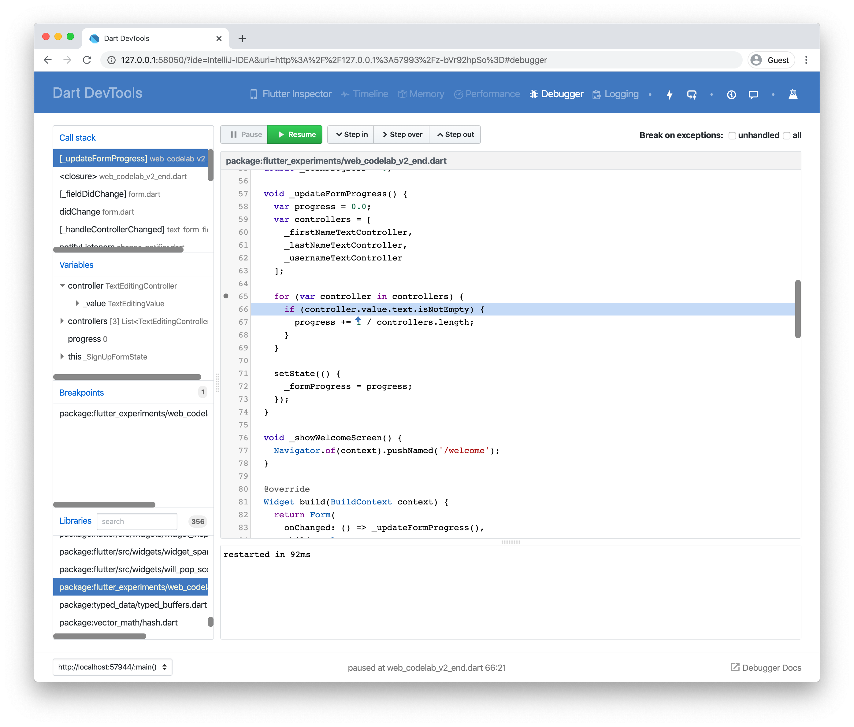 DevTools 调试器的屏幕截图