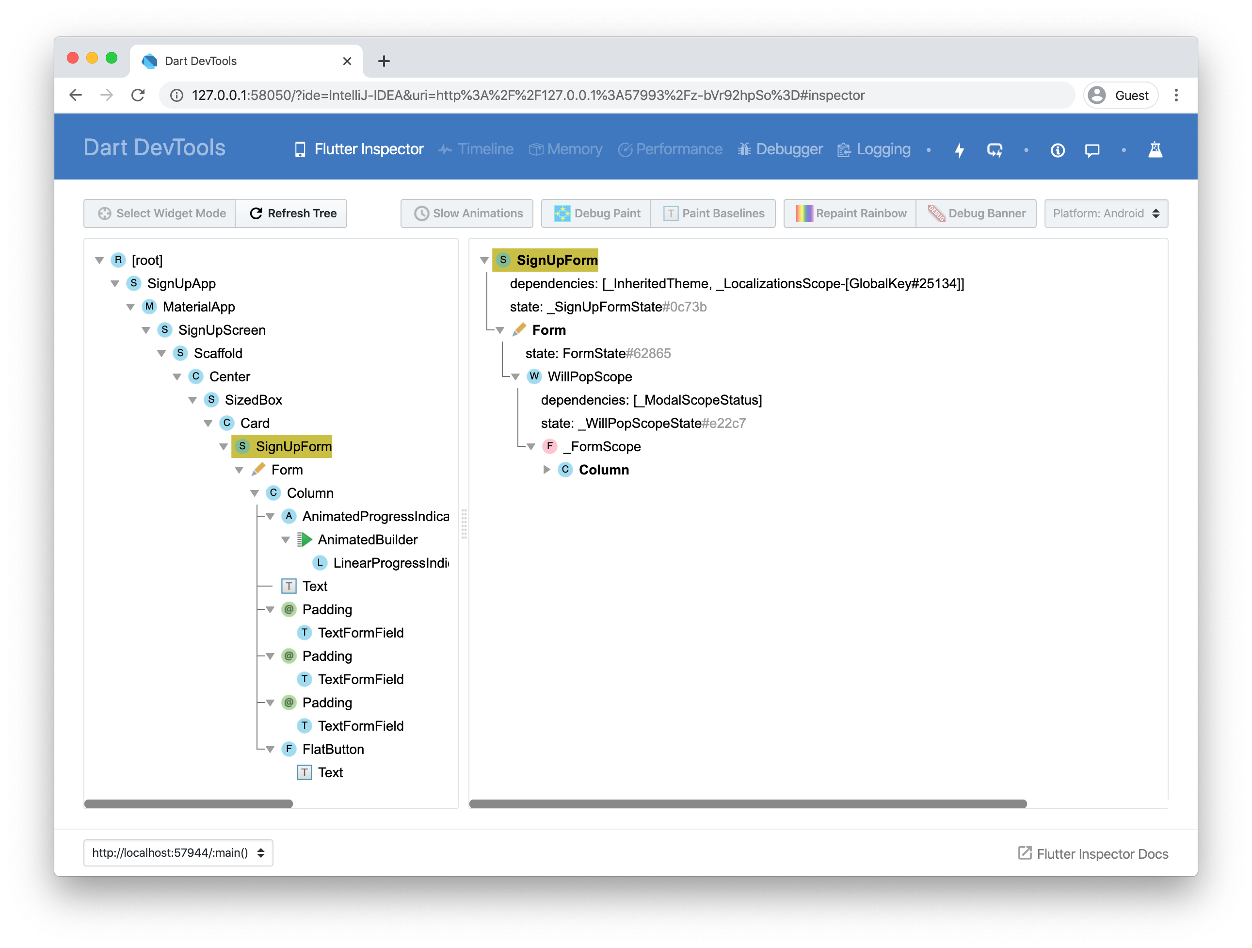 DevTools 运行屏幕的屏幕截图