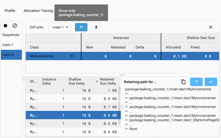 内存选项卡中的差异 差异
